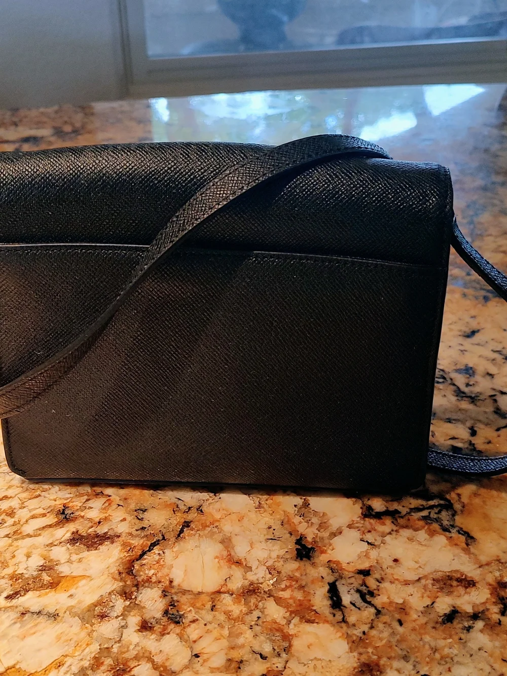 Cole Haan Black Leather Messenger Bag with Silver Hardware